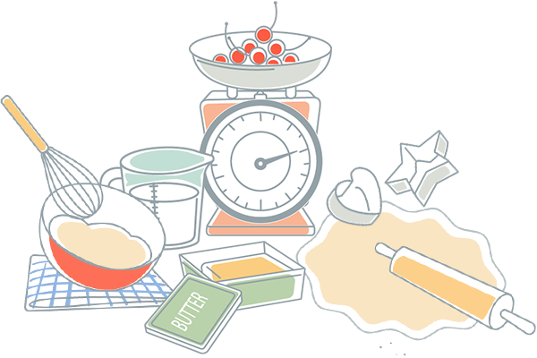 お菓子作りに使用する調理器具のイラスト